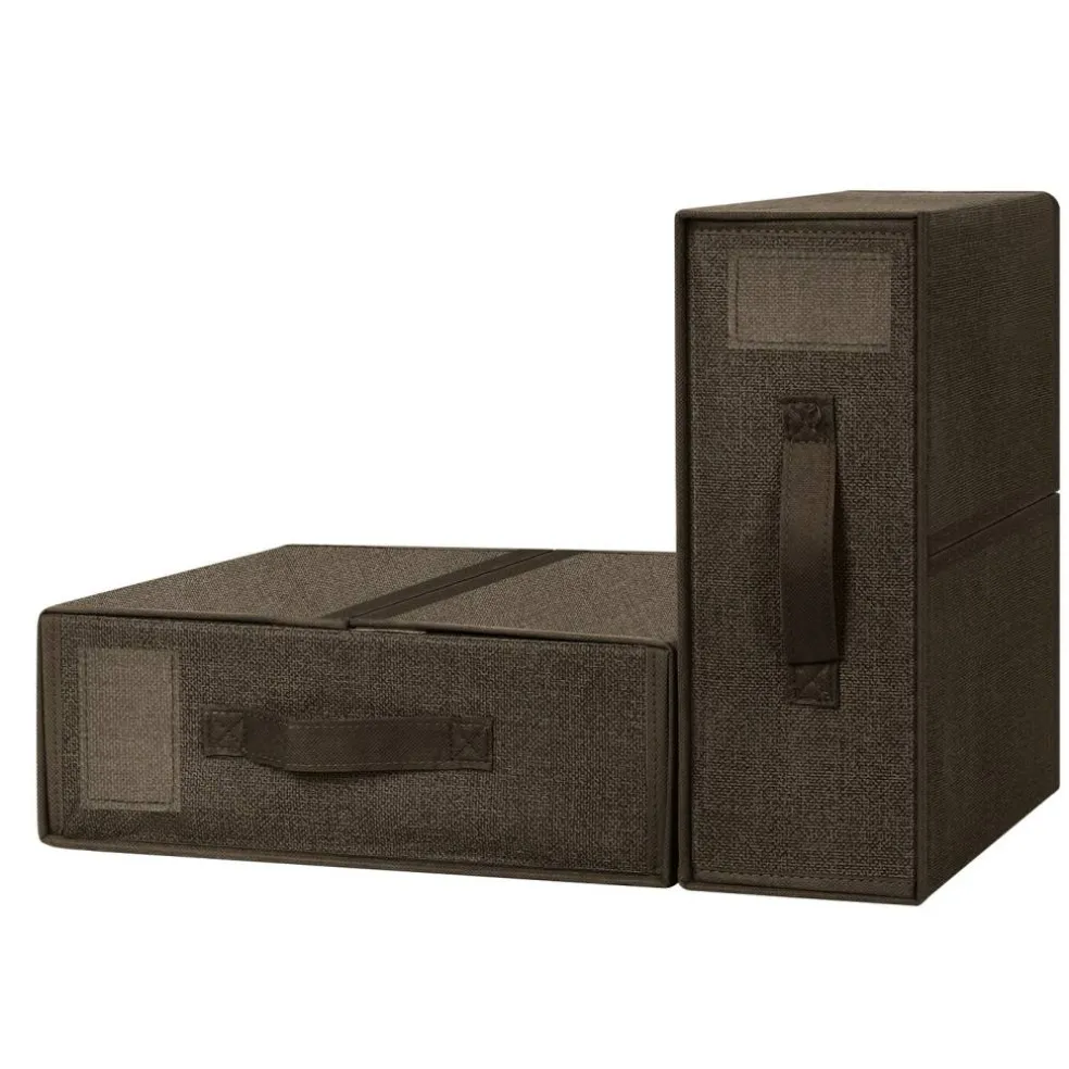 Brown Fabric Foldable Closet Organizer Boxes, 2-Size Set with Handles