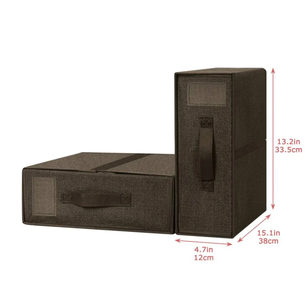 Brown Fabric Foldable Closet Organizer Boxes, 2-Size Set with Handles