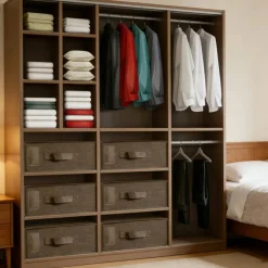 Brown Fabric Foldable Closet Organizer Boxes, 2-Size Set with Handles