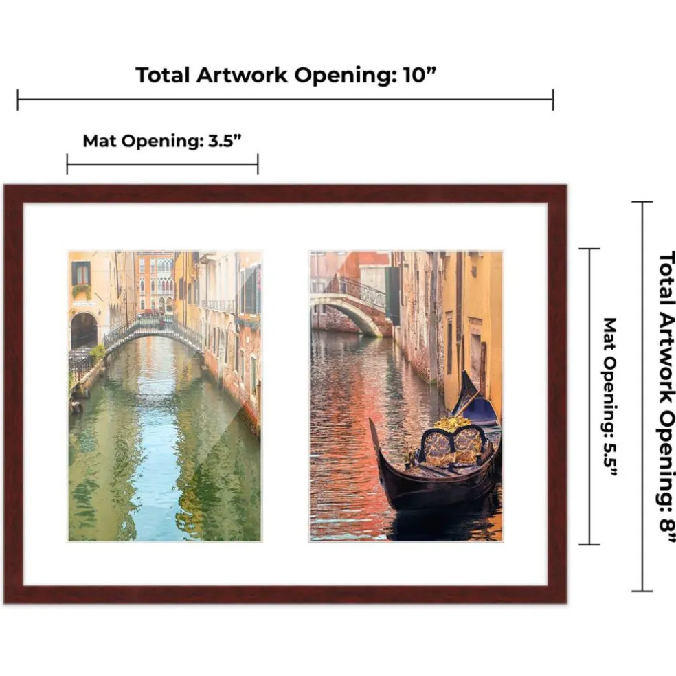 Brown Finish Collage Frame - White Mat, 20 Frame Sizes to Choose From, UV Acrylic, Wall Hanging Hardware, Vertical or Horizontal Display