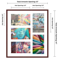 Brown Finish Collage Frame - White Mat, 20 Frame Sizes to Choose From, UV Acrylic, Wall Hanging Hardware, Vertical or Horizontal Display