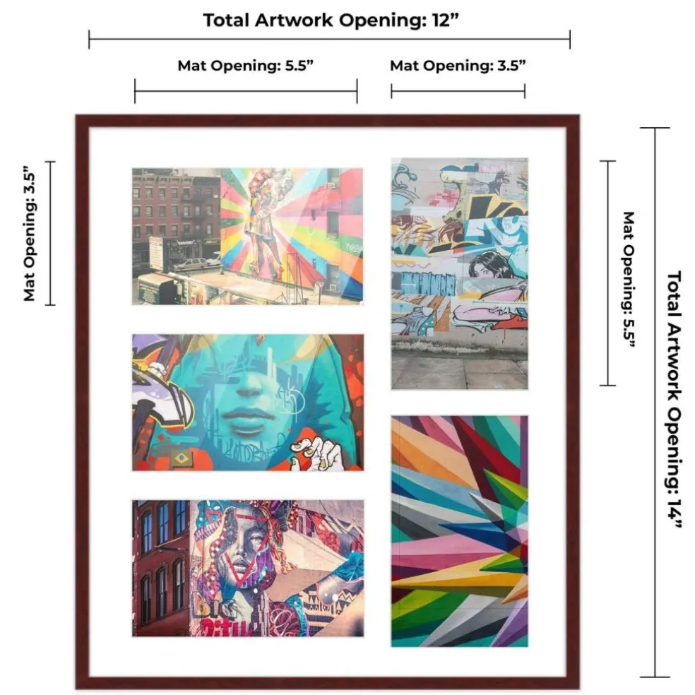 Brown Finish Collage Frame - White Mat, 20 Frame Sizes to Choose From, UV Acrylic, Wall Hanging Hardware, Vertical or Horizontal Display