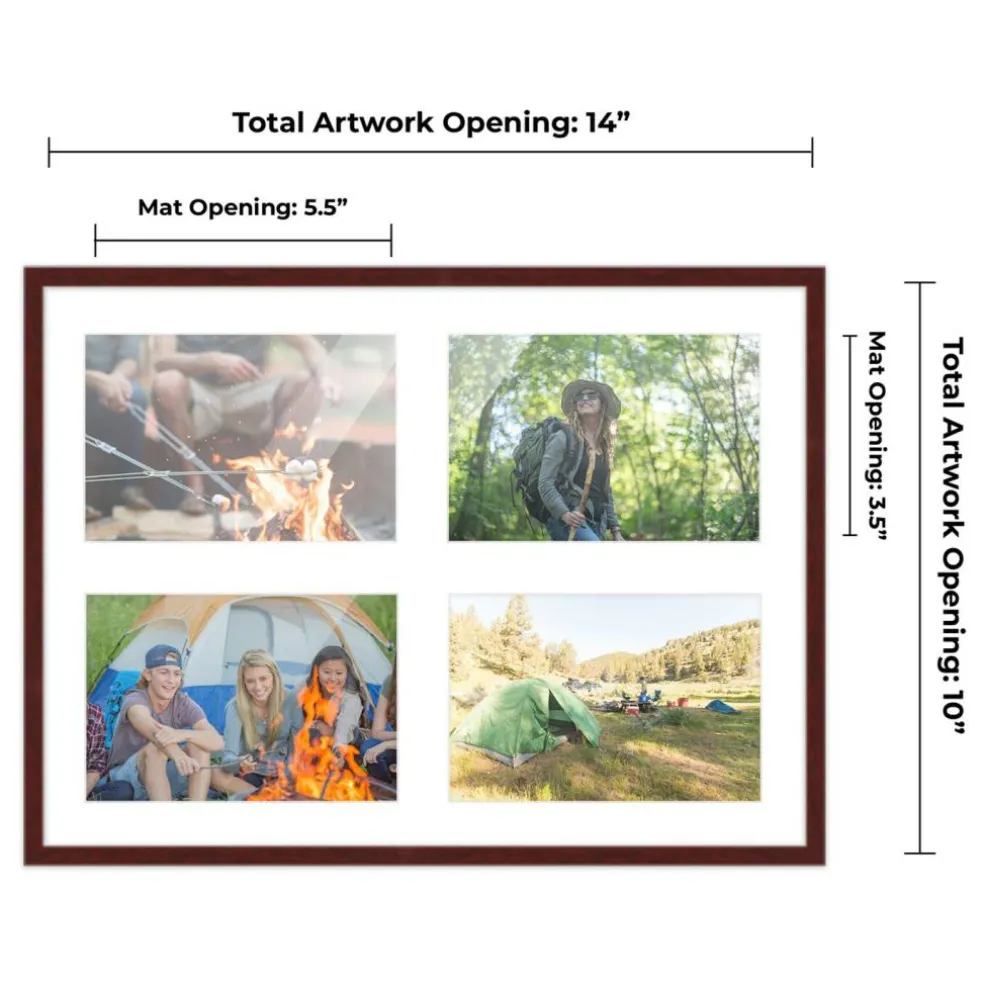 Brown Finish Collage Frame - White Mat, 20 Frame Sizes to Choose From, UV Acrylic, Wall Hanging Hardware, Vertical or Horizontal Display