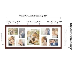 Brown Finish Collage Frame - White Mat, 20 Frame Sizes to Choose From, UV Acrylic, Wall Hanging Hardware, Vertical or Horizontal Display