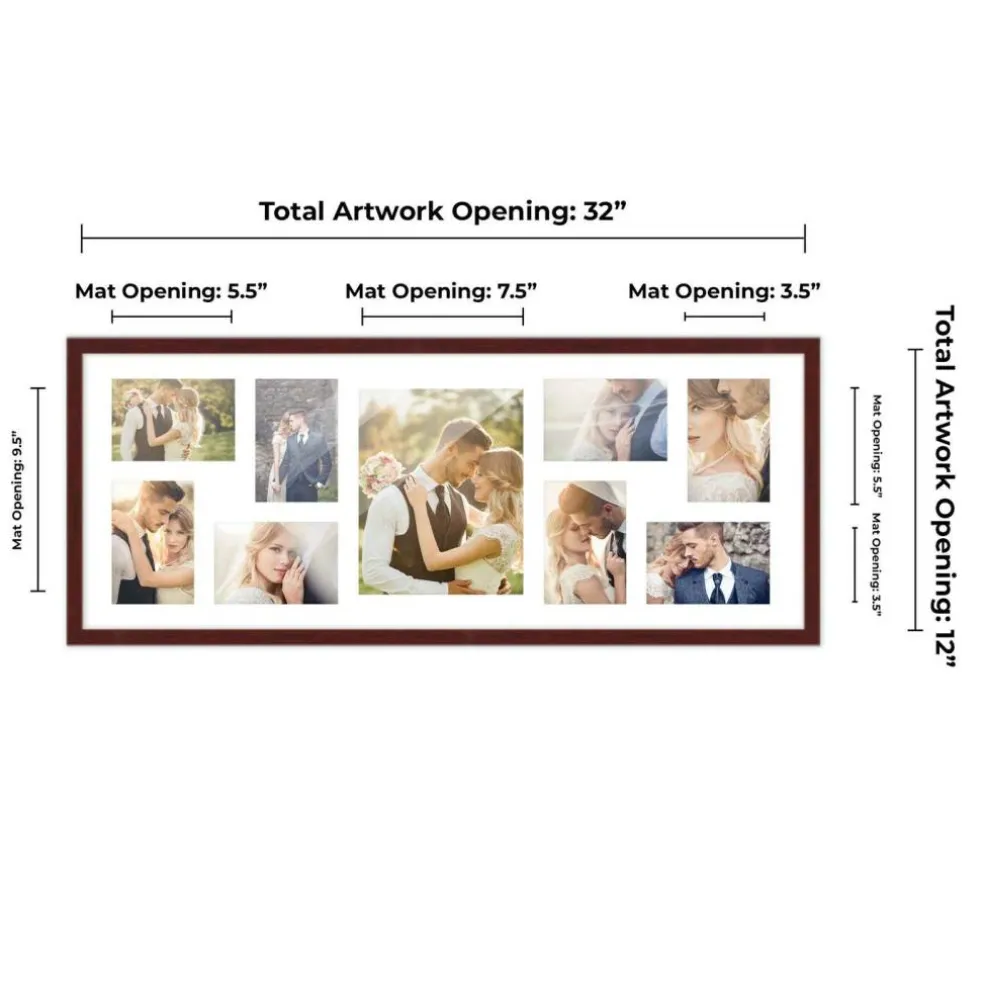 Brown Finish Collage Frame - White Mat, 20 Frame Sizes to Choose From, UV Acrylic, Wall Hanging Hardware, Vertical or Horizontal Display