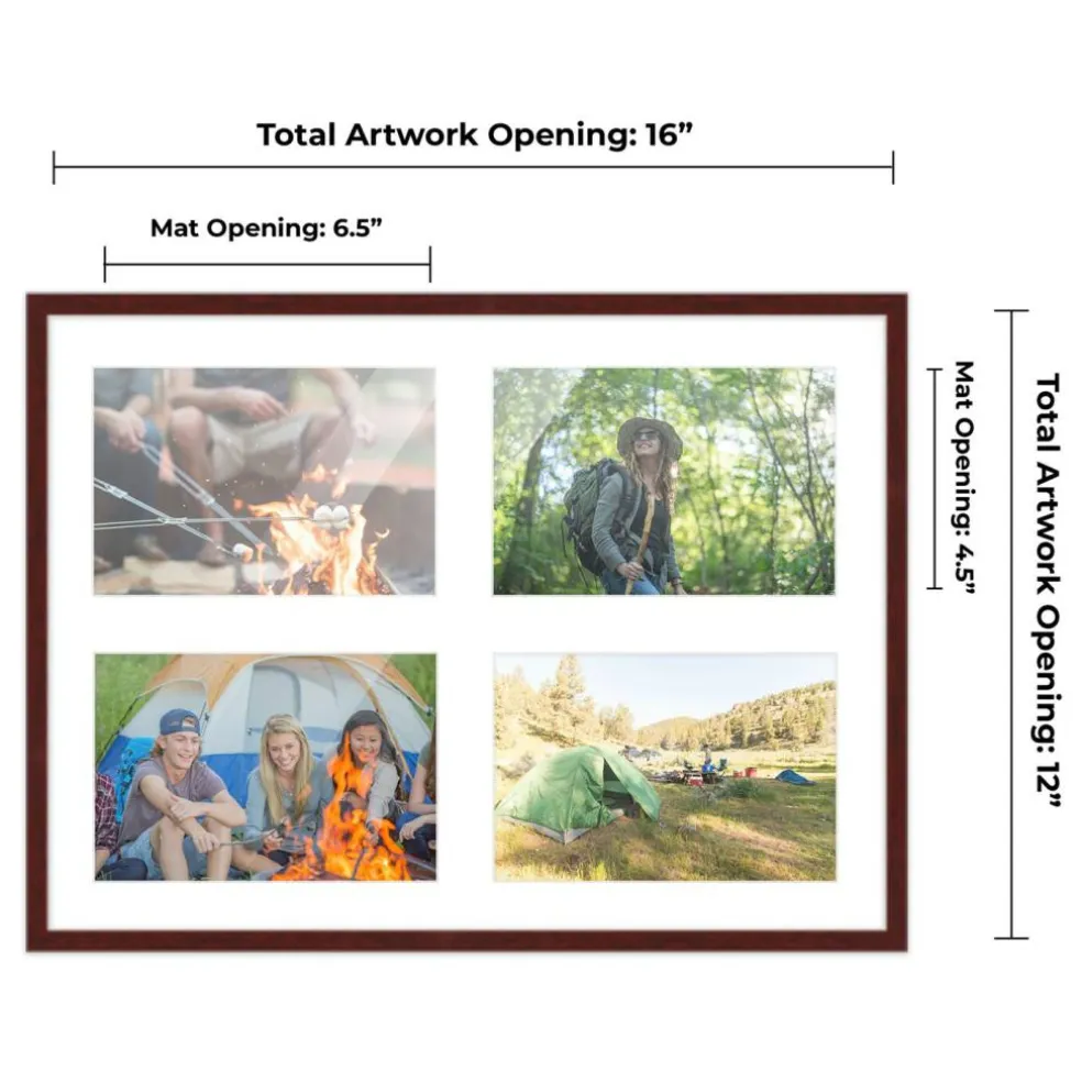 Brown Finish Collage Frame - White Mat, 20 Frame Sizes to Choose From, UV Acrylic, Wall Hanging Hardware, Vertical or Horizontal Display