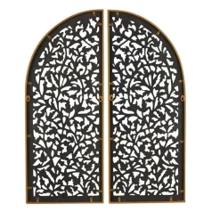 Brown Handmade Floral Carved Arched Wall Décor, 2ct.