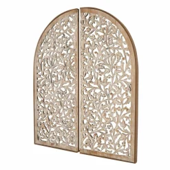 Brown Handmade Floral Carved Arched Wall Décor, 2ct.
