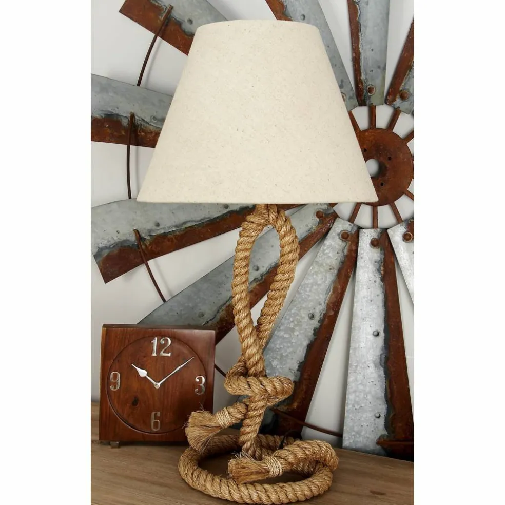 Brown Jute Rope and Iron Rustic Table Lamp, 29" x 15" x 15"