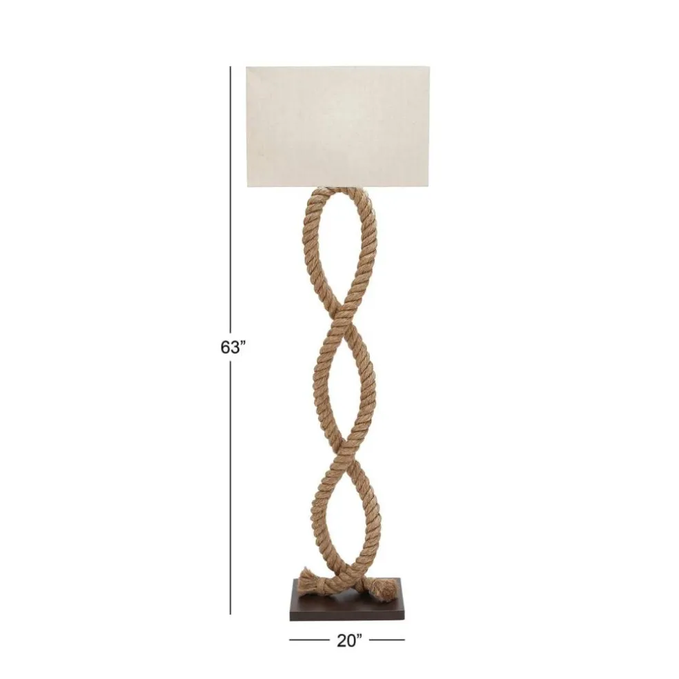 Brown Jute Rope and Iron Rustic Floor Lamp, 63" x 20" x 9"