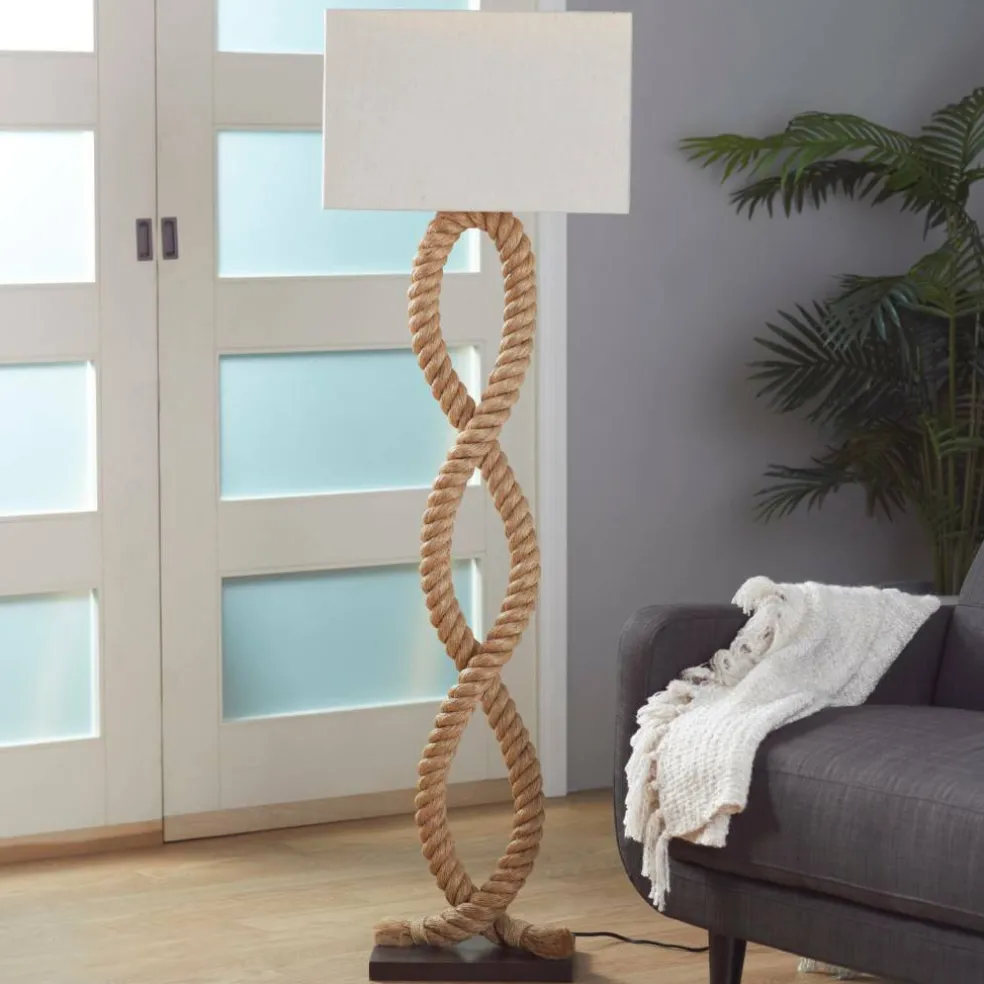 Brown Jute Rope and Iron Rustic Floor Lamp, 63" x 20" x 9"
