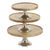 Brown Mango Wood & Metal Cake Stand Set