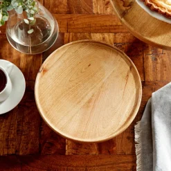 Brown Mango Wood & Metal Cake Stand Set