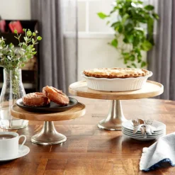Brown Mango Wood & Metal Cake Stand Set