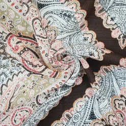 Brown-Orange-Multi Nylon Tile Baroque Printed Sheer Woven Fabric By the Yard