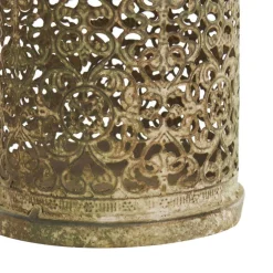 Brown Ornate Scroll Metal Candle Lantern Set