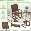 Brown PU Seat Patio Rocking Chair with Sturdy Rubber Wood Frame