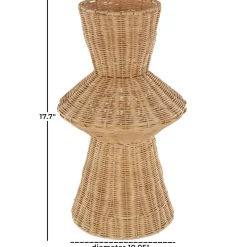 18" Brown Rattan Handmade Woven Tapered & Fluted Vase