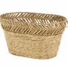 30" Brown Seagrass Handmade Woven Oval Storage Basket with Zig Zag Patterned Rim