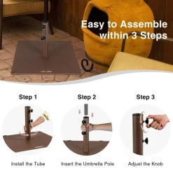 Brown Steel Patio Umbrella Base with Wheels and Adjustable Pole Holder