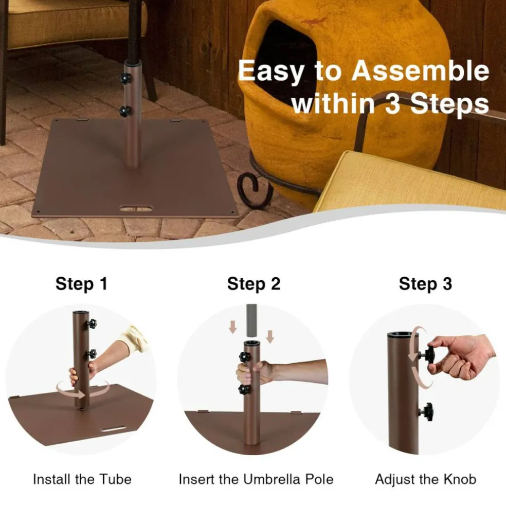 Brown Steel Patio Umbrella Base with Wheels and Adjustable Pole Holder