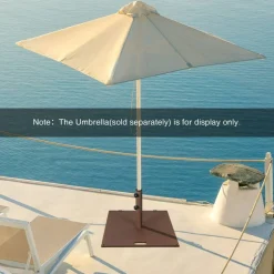 Brown Steel Patio Umbrella Base with Wheels and Adjustable Pole Holder