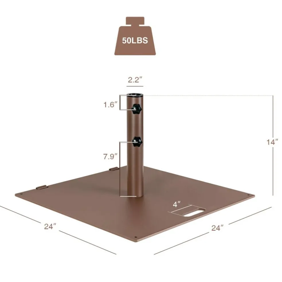 Brown Steel Patio Umbrella Base with Wheels and Adjustable Pole Holder