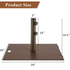 Brown Steel Patio Umbrella Base with Wheels 3 Adapters Square Design