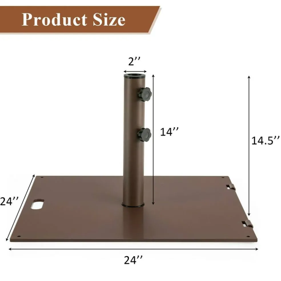 Brown Steel Patio Umbrella Base with Wheels 3 Adapters Square Design