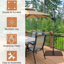 Brown Steel Patio Umbrella Base with Wheels 3 Adapters Square Design