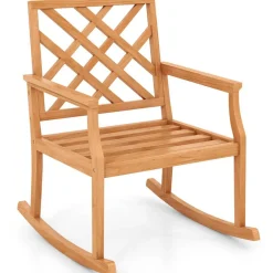 Brown Teak Wood Outdoor Rocking Chair – Sturdy Patio and Porch Seating