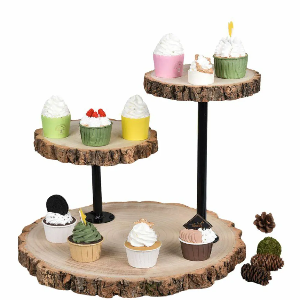 14" Brown 3 Tier Wood Dessert Stand