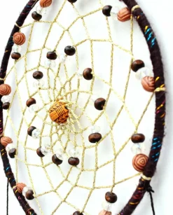 Brown Tree of Life Dream Catcher 18 Inch, Boho Wall Hanging Decor with Feathers and Citrine Crystal, Handmade Dreamcatcher for Bedroom, Living Room, Nursery, Festival and Spiritual Gift