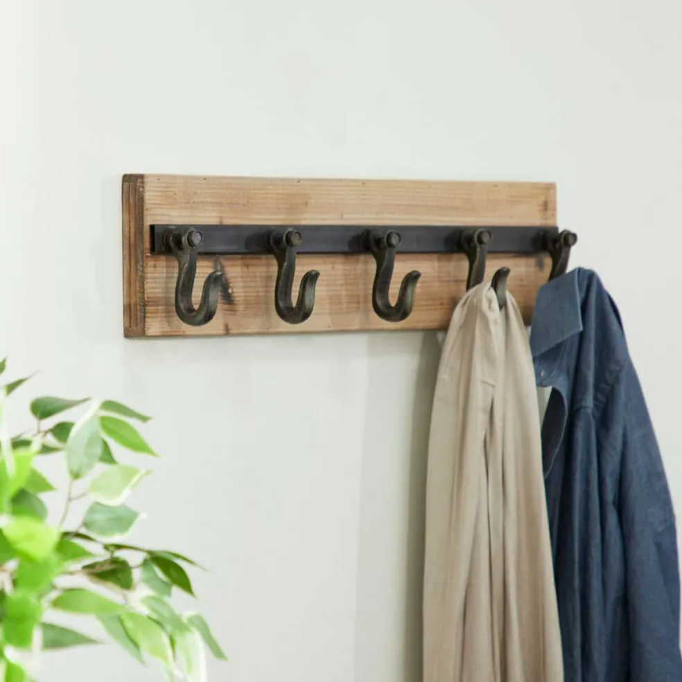 Brown Wood Industrial Wall Hooks, 6" x 24" x 4"