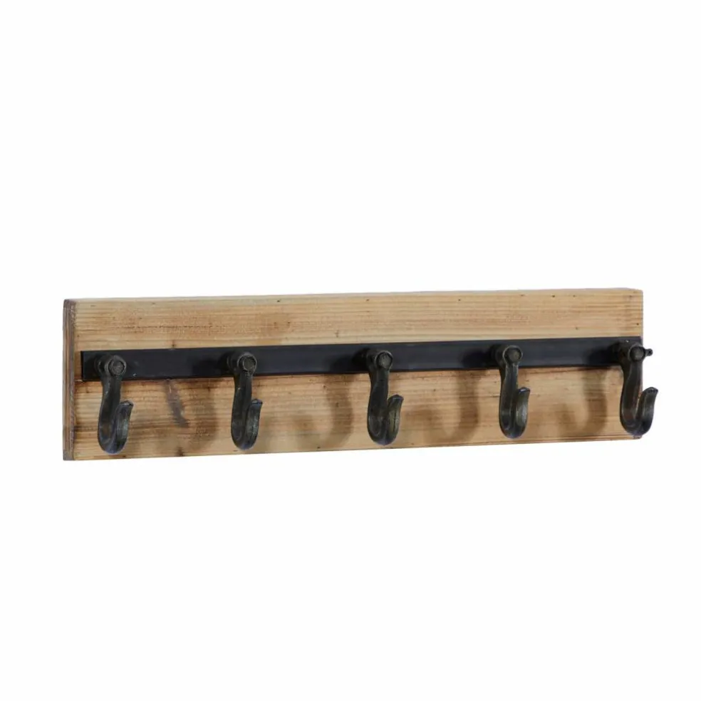 Brown Wood Industrial Wall Hooks, 6" x 24" x 4"