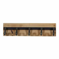 Brown Wood Industrial Wall Hooks, 6