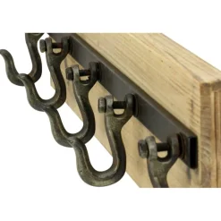 Brown Wood Industrial Wall Hooks, 6