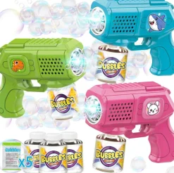 Bubble Gun with Bubble Solution, 3 Pack Light Up Bubble Blaster for Kids, Automatic Bubble Maker Machine, Leak Proof Outdoor Bubble Toys for Boys Girls Ages 3-8, Birthday Party Wedding Favors