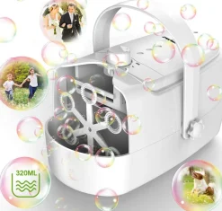 Bubble Machine Durable Automatic Bubble Blower, 18000+ Big Bubbles Per Minute Bubbles for Kids Toddlers Bubble Maker Operated by Plugin or Batteries Bubble Toys for Indoor Outdoor Birthday Party