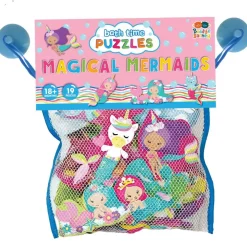 Buddy & Barney: Bath Time Puzzles - Magical Mermaids - 9 Mini 2pc Puzzles, Reusable Chunky Foam Pieces, Mesh Storage, Water-Tub Toy, Kid-Toddler 18Mo+
