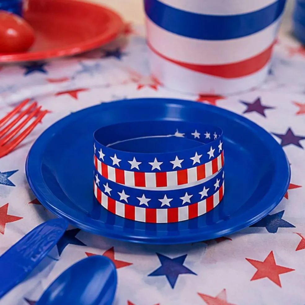 Bulk 100 Pc. Patriotic Self-Adhesive Paper Wristbands 8.5 Inch