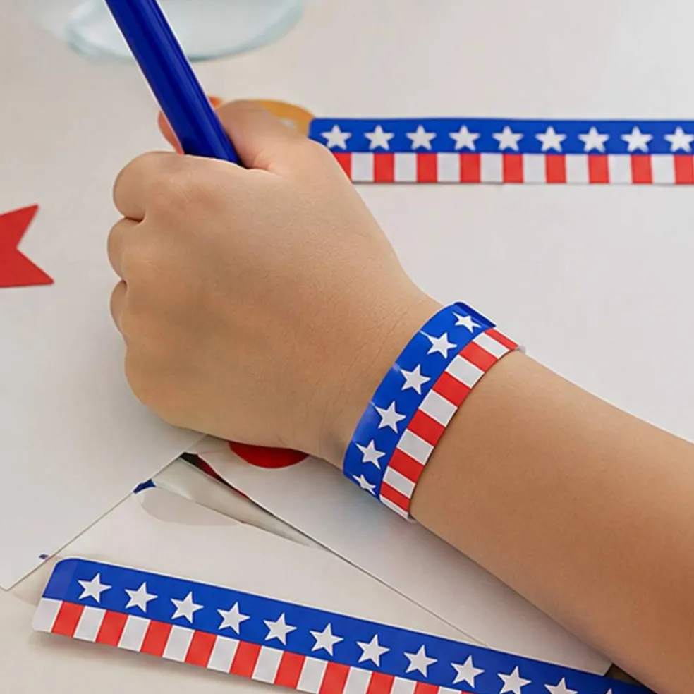 Bulk 100 Pc. Patriotic Self-Adhesive Paper Wristbands 8.5 Inch