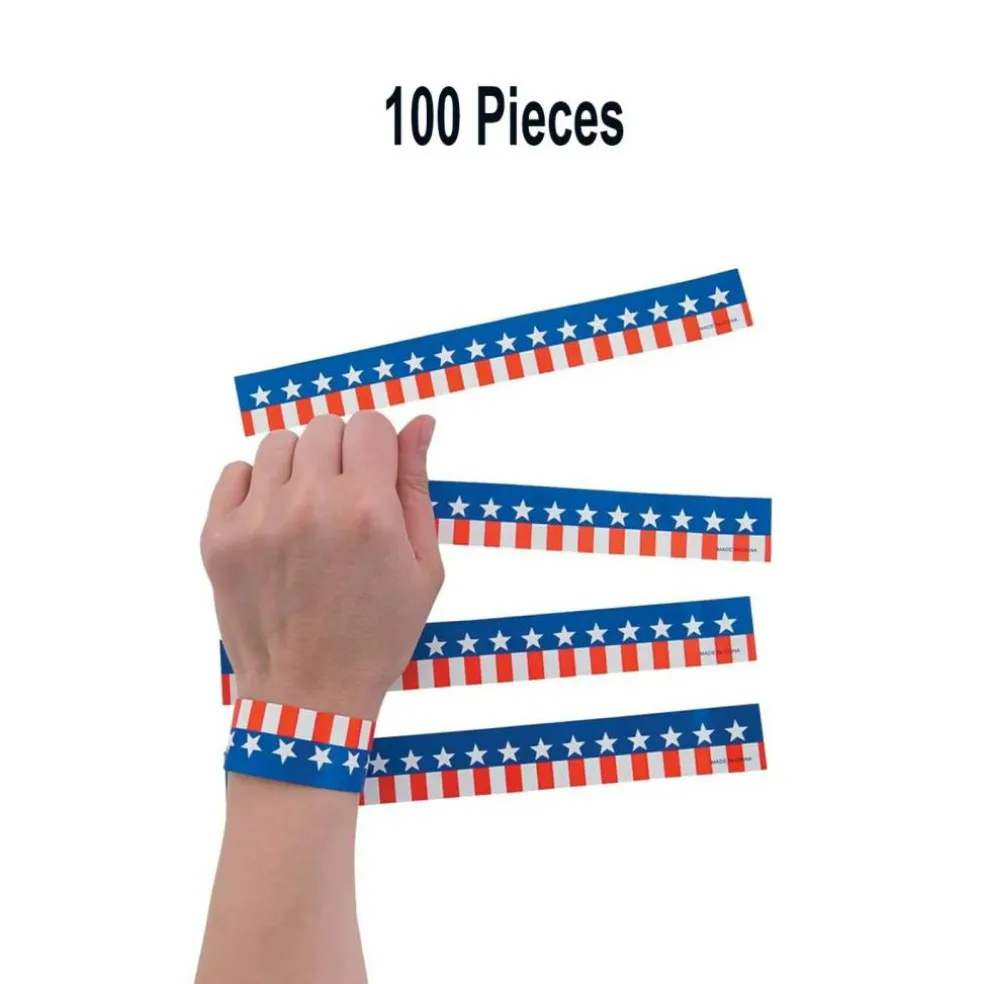 Bulk 100 Pc. Patriotic Self-Adhesive Paper Wristbands 8.5 Inch