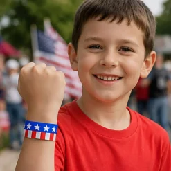Bulk 100 Pc. Patriotic Self-Adhesive Paper Wristbands 8.5 Inch