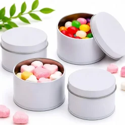 Bulk 48 Pieces White Round Metal Favor Tins