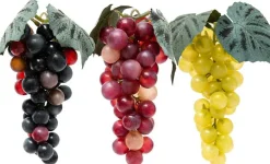 3 Bunches Artificial Grapes for Decoration, Realistic Faux Grapes Set (Red Green Black), Lifelike Plastic Grape Clusters with Leaves for Kitchen Decor, Wedding Display, Wine Props & Home Centerpieces