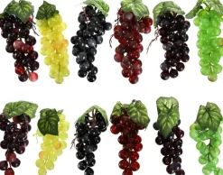 12 Bunches Artificial Grapes, Simulation Lifelike Grape Clusters, 6 Colors, 2 Size