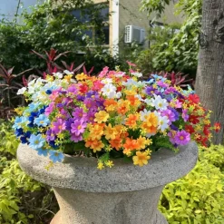 12 Bundles Artificial Fake Flowers for Outdoor Decoration,Shyshining UV Resistant Faux Plastic Fabric Greenery Shrubs Plants Fake Flowers Hanging Planter Kitchen Home Garden Wedding Decor