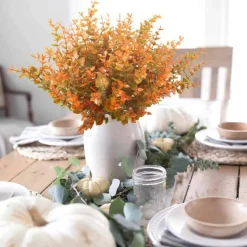 10 Bundles Artificial Fall Flowers Outdoor UV Resistant Fake Autumn Shrubs, Realistic Plastic Boxwood Bushes for Porch, Garden, Thanksgiving, Wedding, Home & Seasonal Décor