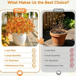 24 Bundles Artificial Fall Flowers, UV Resistant Faux Mums Porch